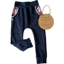 Load image into Gallery viewer, Harem Pants - Navy with Amber Floral
