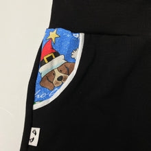 Load image into Gallery viewer, Harem Shorts -Black with Xmas glitter Puppies