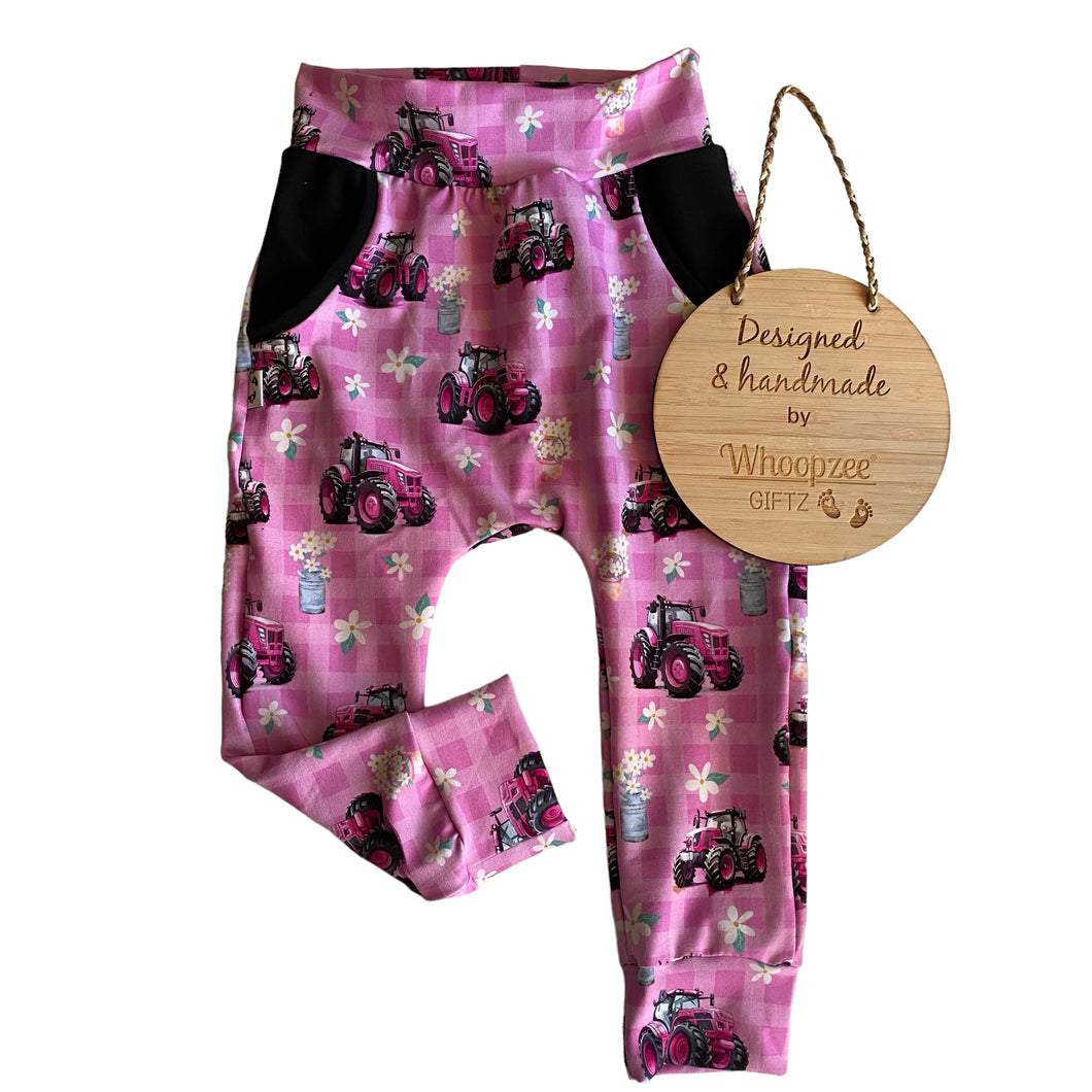 Harem Pants - JUST IN GINGHAM PINK TRACTORS