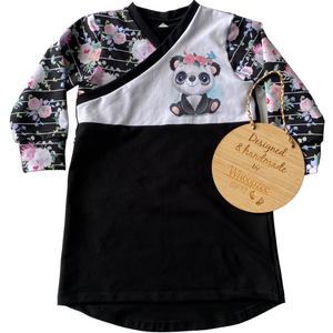 Easy-On Dress -Panda with floral sleeves